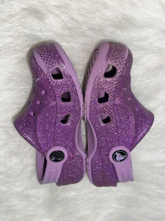 CROCS Clogs Little Kid 9 Two Pairs Hot Pink Purple Glitter - Picture 8 of 10